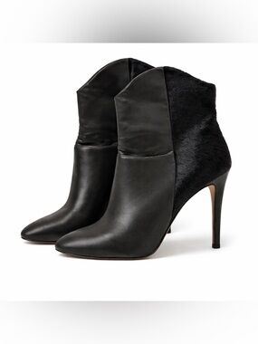 Madison Harding Steven Black Leather & Calf Hair Heeled Booties Size 9